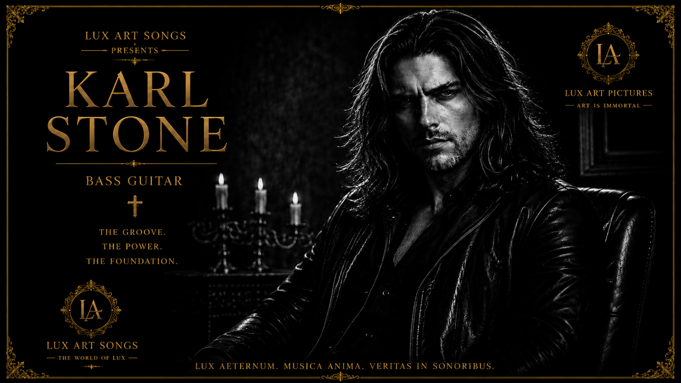 Karl Stone bass guitarist and vocals of Lux Art Songs gothic cinematic portrait by Lux Art Pictures