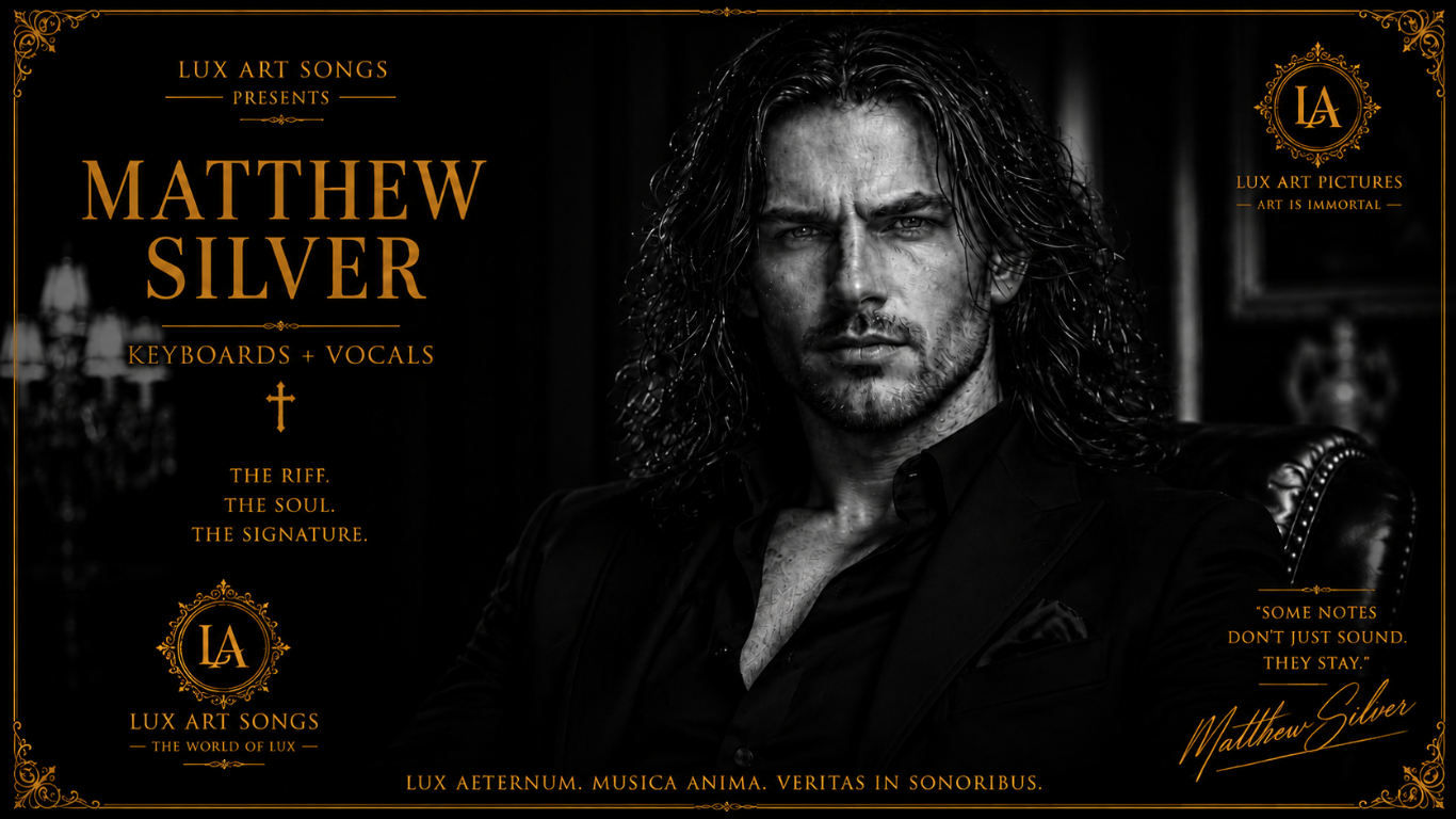 Matthew Silver keyboards and vocals of Lux Art Songs gothic cinematic portrait by Lux Art Pictures